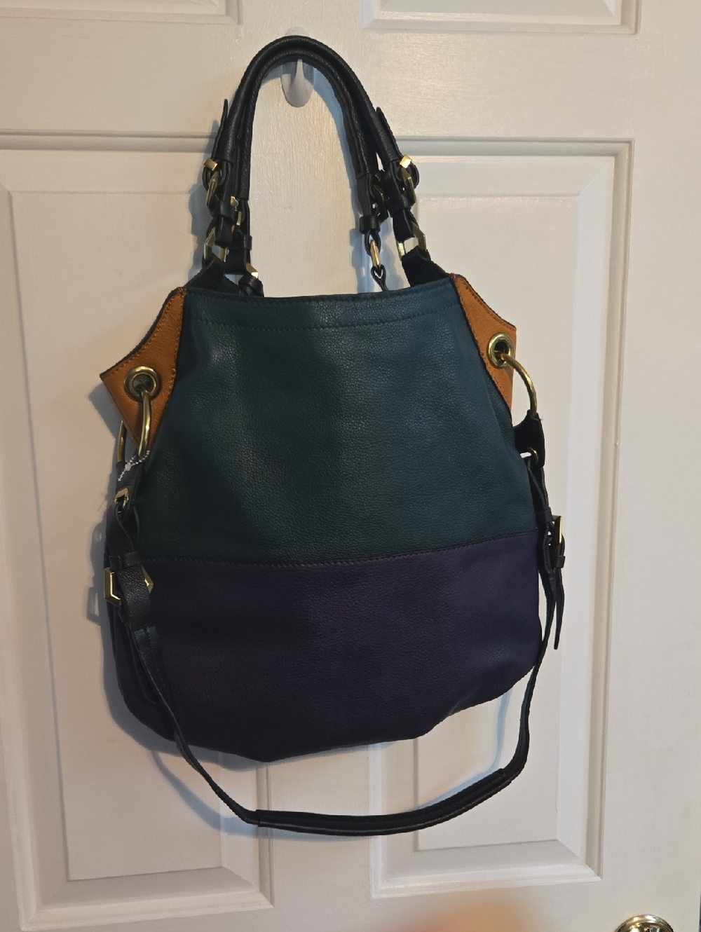 ORYANY Multi-Color Leather Tote Handbag - Teal, Purple & Tan
